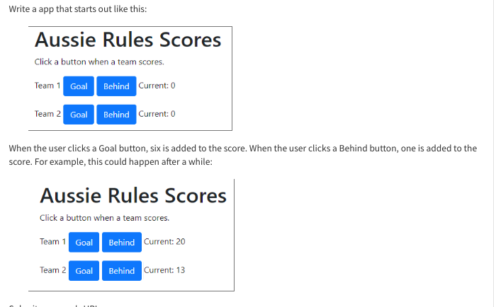 Aussie rules scores Write an app to help with scoring in Aussie