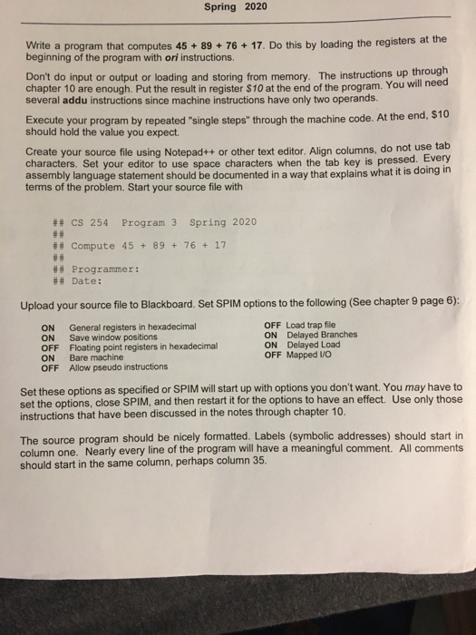  program for spim, thank you bery much! Spring 2020 Write a