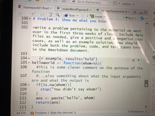RStudio question E Go to file/function . Addins - Homework01.Rmd makeWordFigures.R @recoverSampleInfo.RX