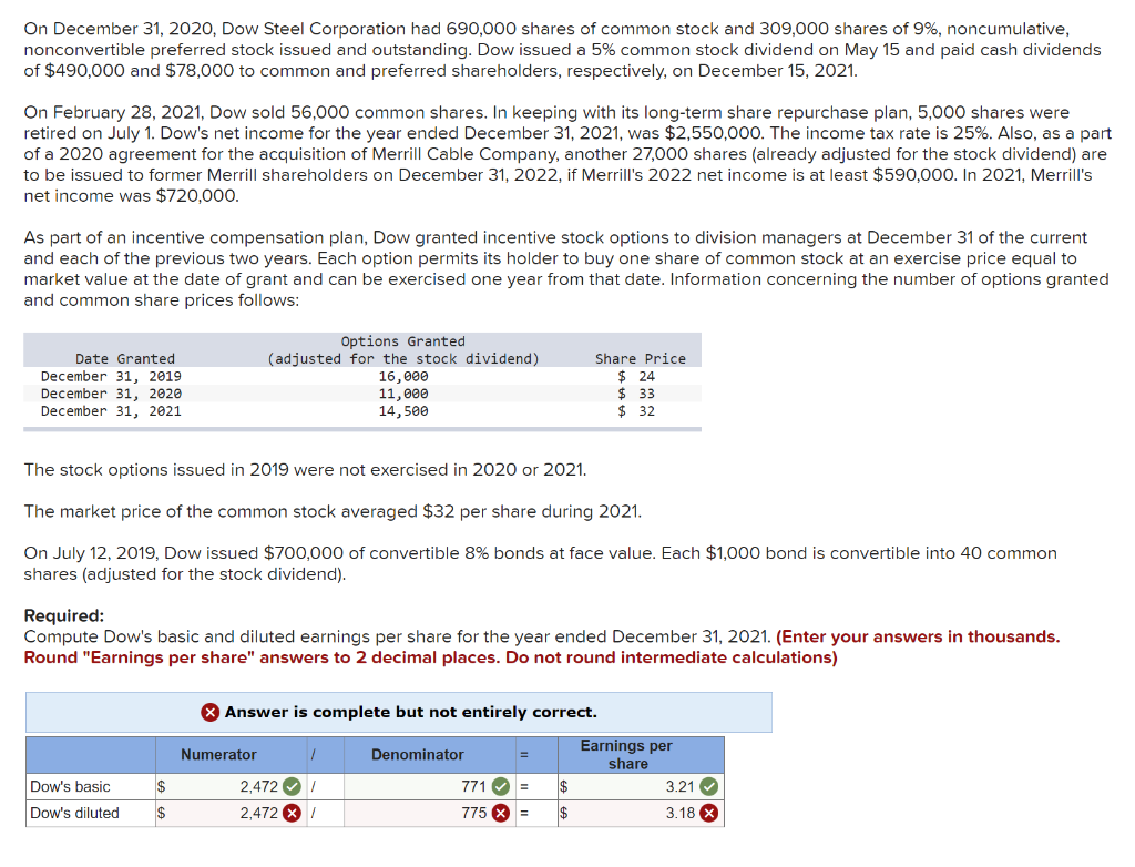  While this question has been answered, the diluted EPS is incorrect.