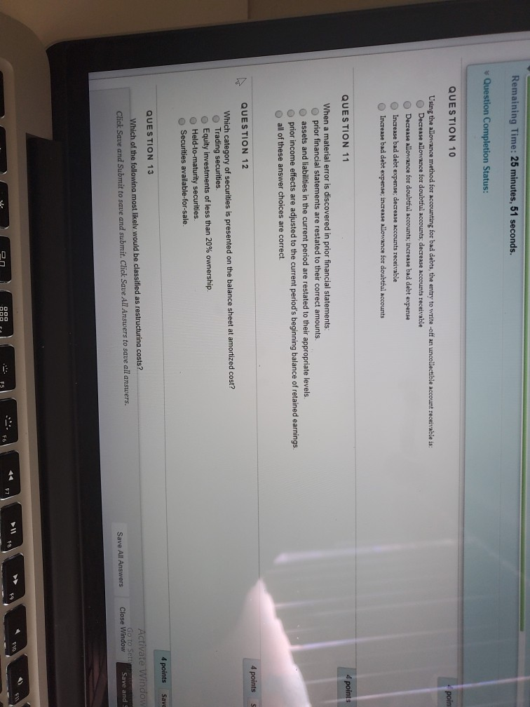  Remaining Time: 25 minutes, 51 seconds. Question Completion Status: QUESTION 10