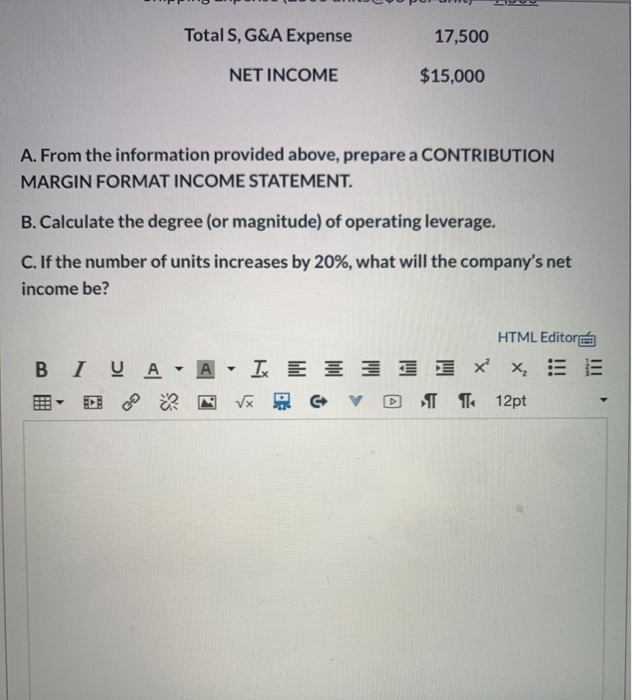 16 pts The following income statement is provided for XYZ Co for