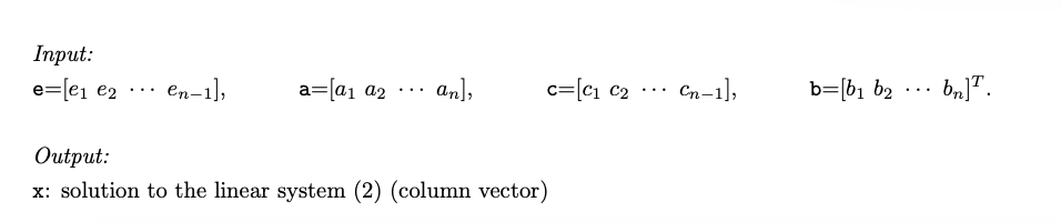 Thomas algorithm to solve tridiagonal linear systems of equations of the form