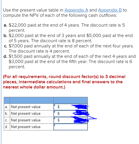 Use the present value table in Appendix A and Appendix B