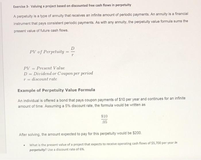  Exercise 3- Valuing a project based on discounted free cash flows
