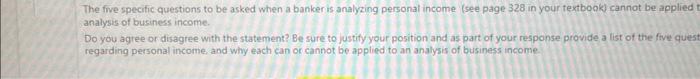  page328 The five specific questions to be asked when a banker