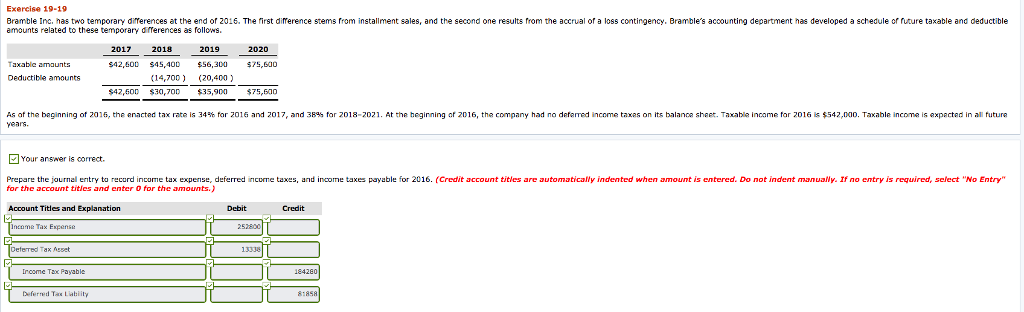 Bramble Inc. has two temporary differences at the end of 2016. The