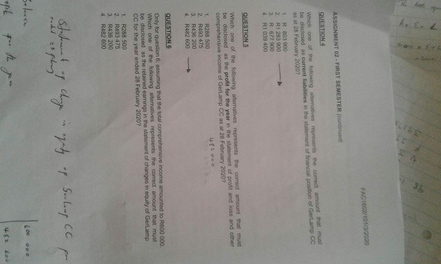  L Az E. FAC1602/101/3/2020 ASSIGNMENT 02 - FIRST SEMESTER (continued) QUESTION