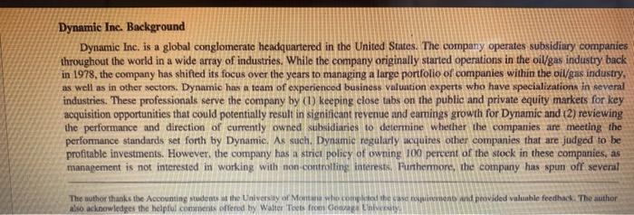 THE CASE I a meeting with shareholders in Q1 of 2017, Dynamic