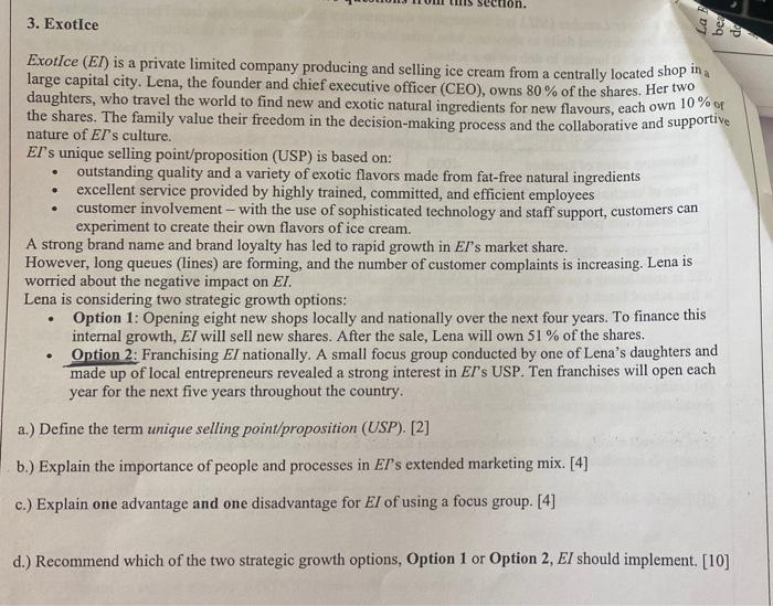 i need the answer for D please 3. Exotice . . Exotice