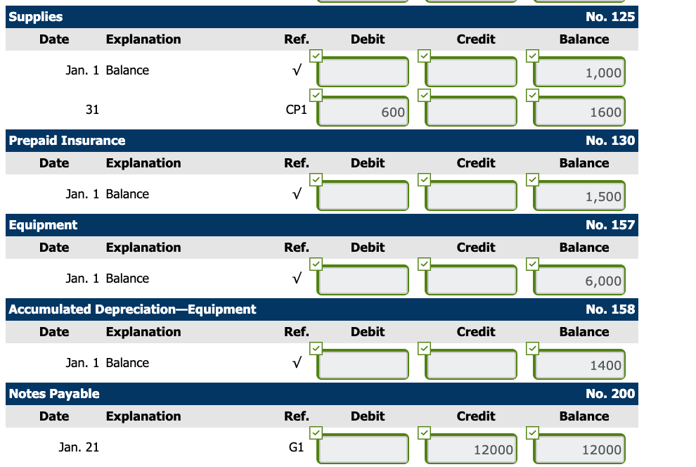 Equipment 6,000 158 Accumulated Depreciation-Equip. 1,400 Accounts Payable 201 26,000 Owner's Capital