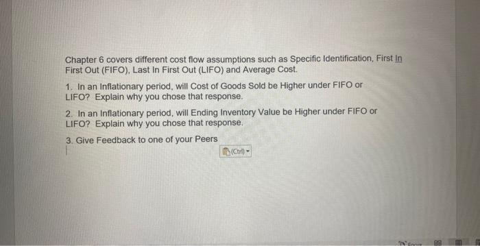  Chapter 6 covers different cost flow assumptions such as Specific Identification,