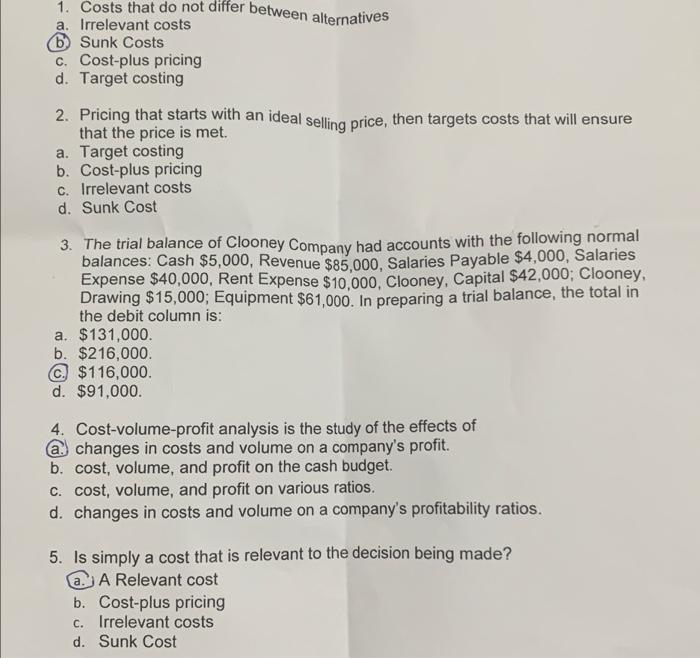 please help in these all mcq please help 1. Costs that do