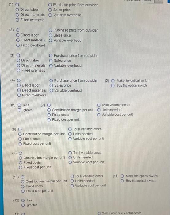 make or buy the switch? Show your analysis Complete an incremental analysis
