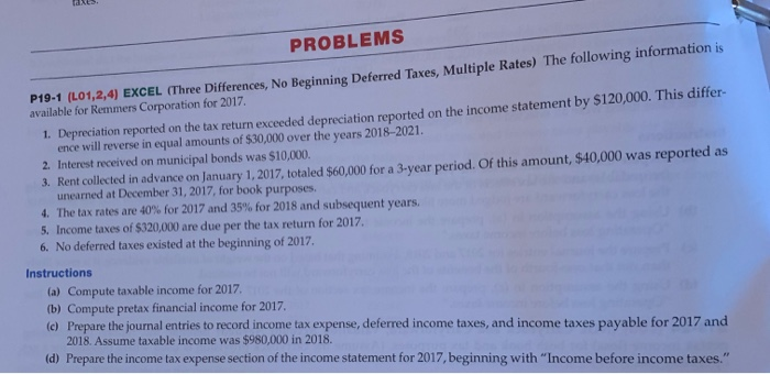 please help me ASAP . show all calculation PROBLEMS P19-1 (L01,2,4) EXCEL
