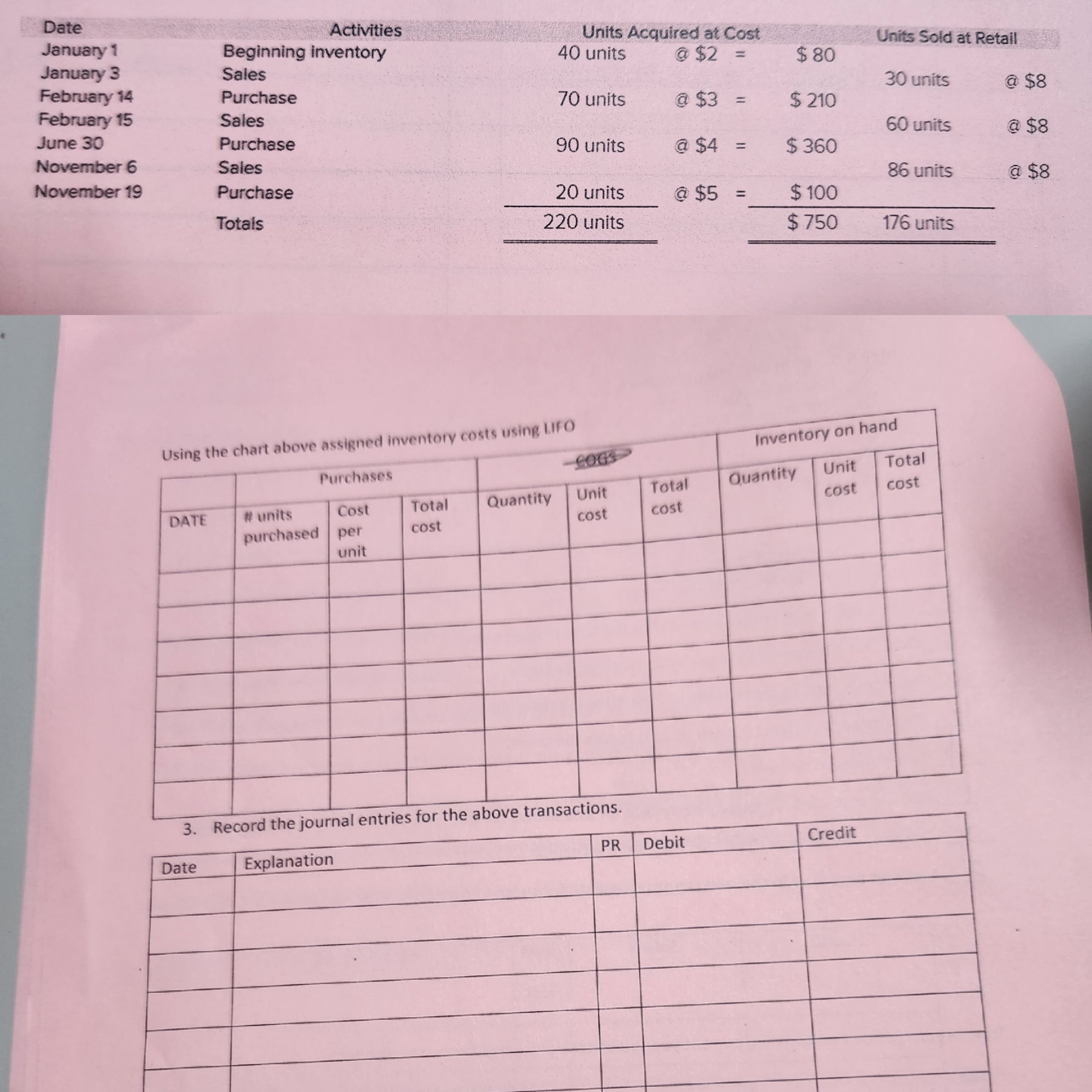  \begin{tabular}{|c|c|c|c|c|c|c|c|} \hline Date & Activities & Units & ired at &