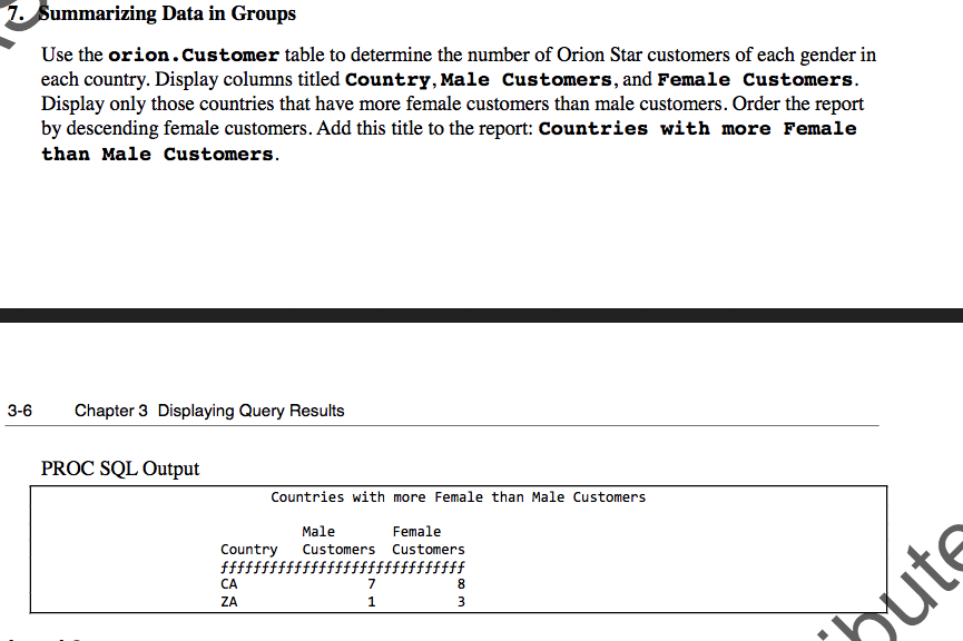 Complete using PROC SQL statement in SAS; Summarizing Data in Groups Use