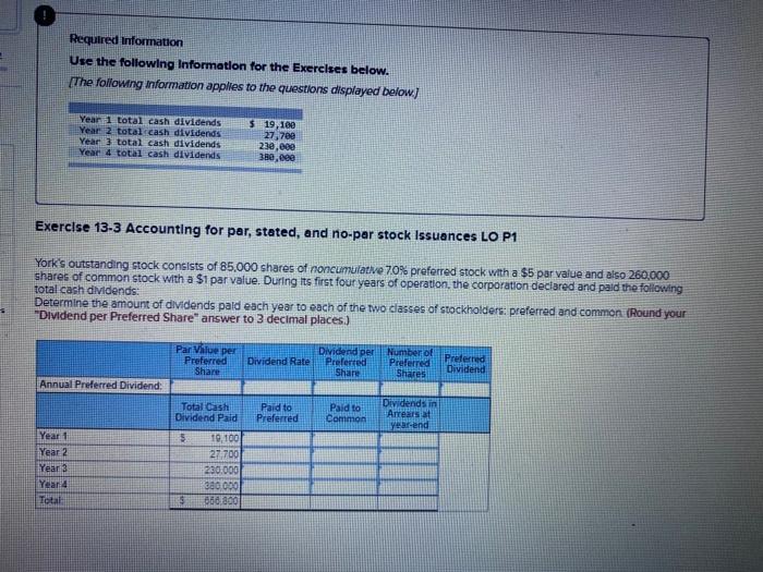  Required Information Use the following Information for the Exercises below. [The