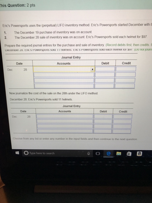 that cos 1. The December 19 purchase of inventory was on account
