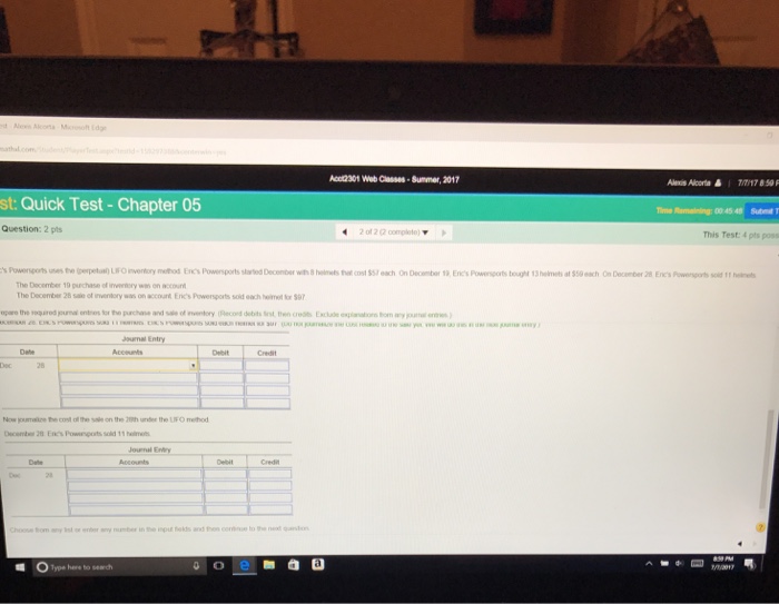 2. The December 28 sale of inventory was on account Eric's Powersports