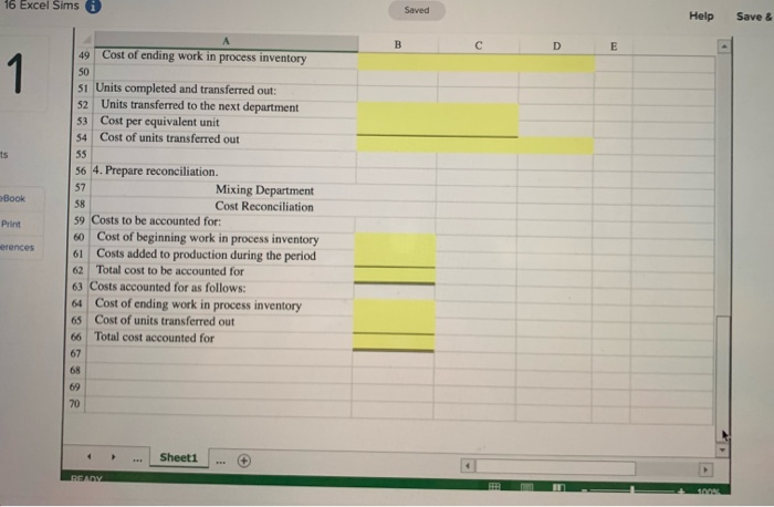Excel Sims Saved Help Save & Exit Submit B E 1 10
