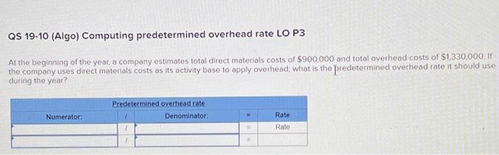  QS 19-10 (Algo) Computing predetermined overhead rate LOP3 At the beginning