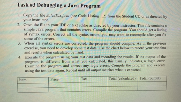solve in netbeans Task #3 Debugging a Java Program 1. Copy the