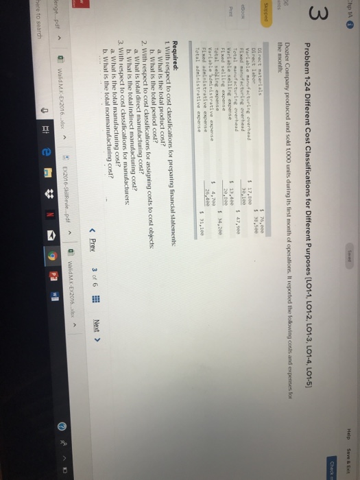  Problem 1-24 Different Cost Classifications for Different Purposes [L01-1, LO1-2, LO1-3,