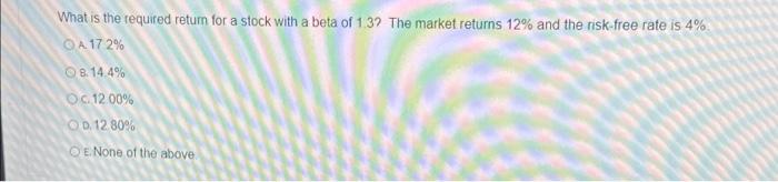  What is the required return for a stock with a beta