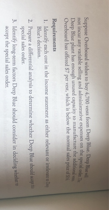 information and making pricing decisions Deep Blue manufactures flotation vests in Charleston,