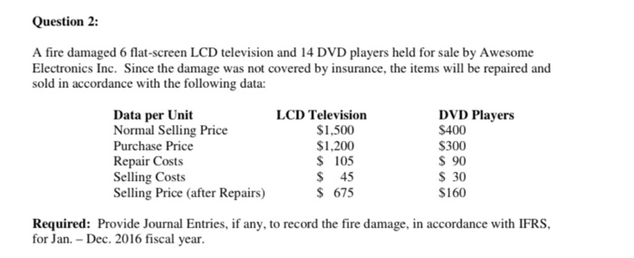 Question 2: A fire damaged 6 flat-screen LCD television and 14
