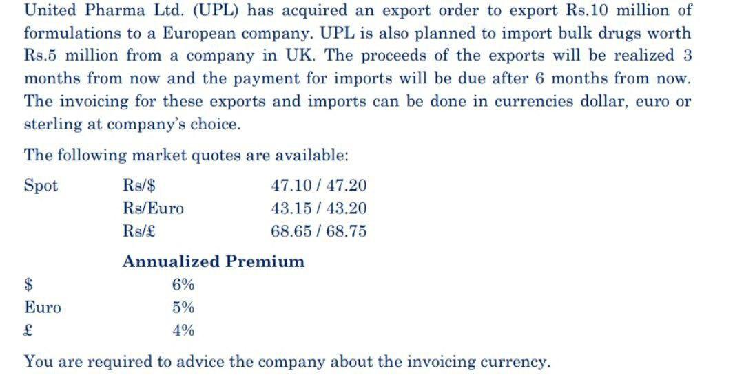  United Pharma Ltd. (UPL) has acquired an export order to export