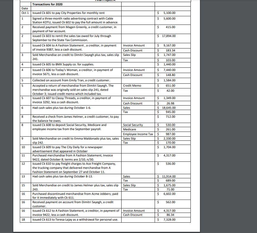spreadsheet with information of the transaction. Ive posted the instructions below.. please
