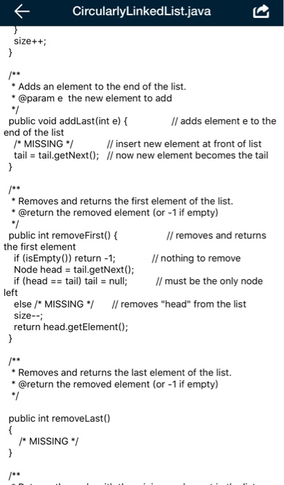 class. Search for the comment/" MISSING / in the file to see