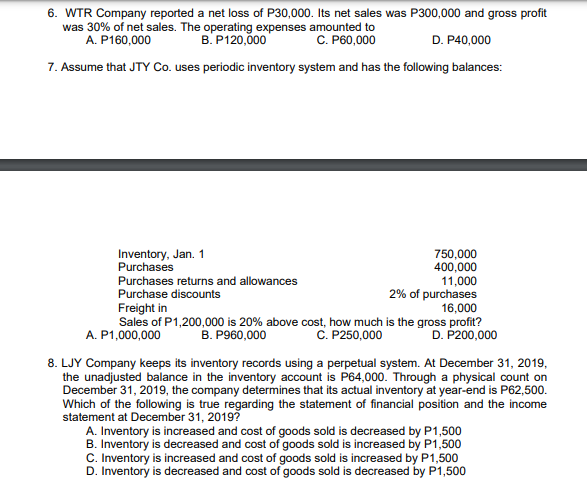  answer with possible solution. thanks 6. WTR Company reported a net