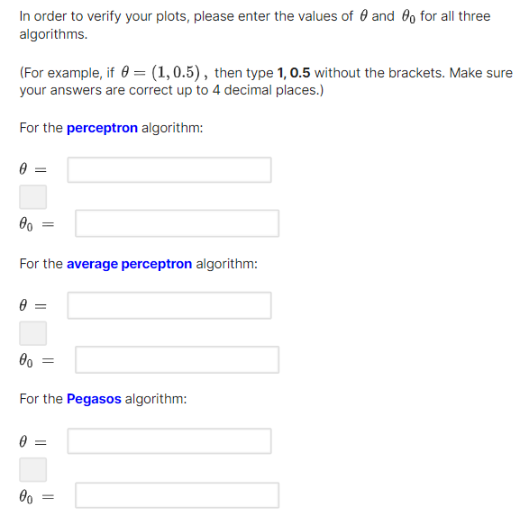  In order to verify your plots, please enter the values of