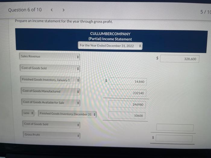 of Year Finished Goods $14,840 $10,600 Work in Process 6,360 12,720 Raw