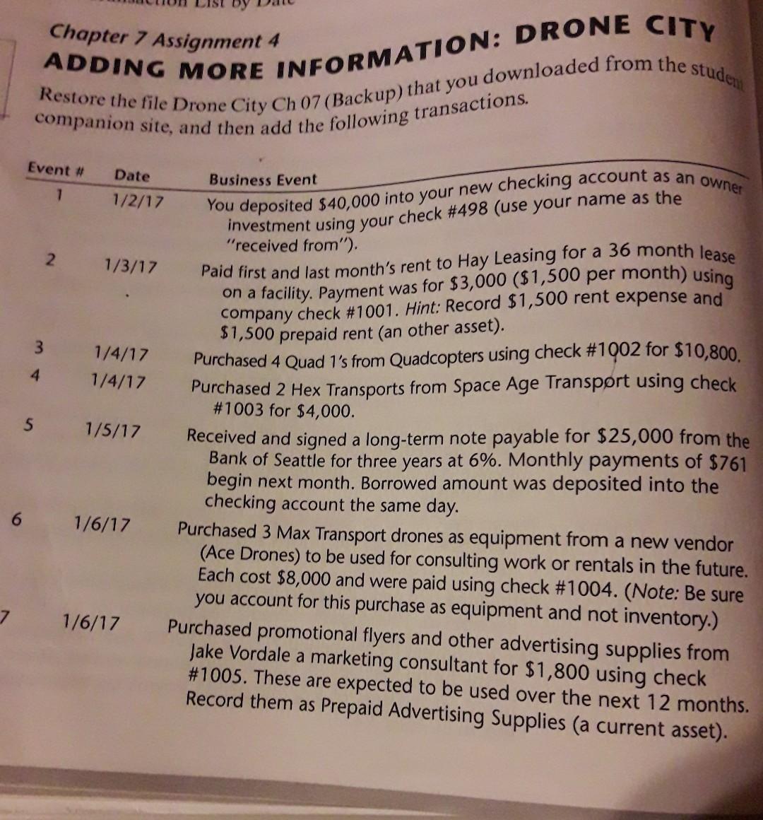  Chapter 7 Assignment 4 ADDING MORE INFORMATION: DRONE CITY Restore the