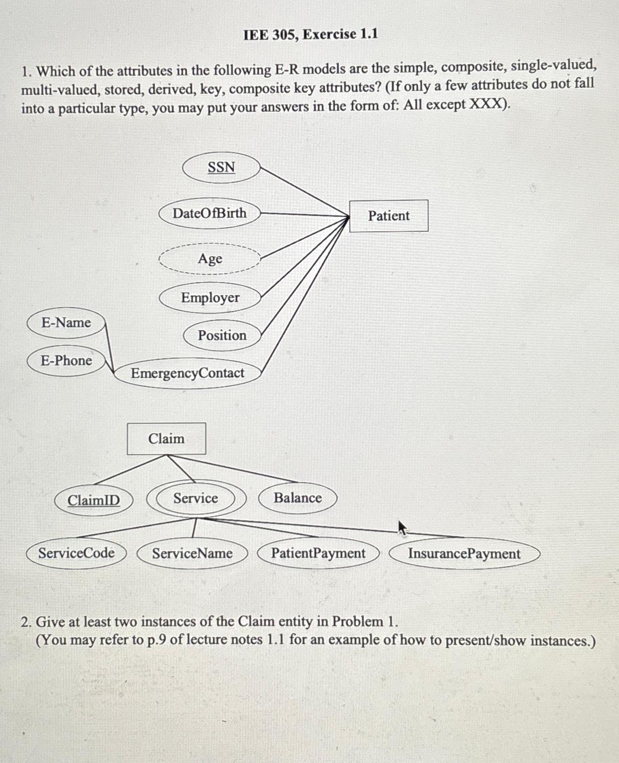  IEE 305, Exercise 1.1 Which of the attributes in the following