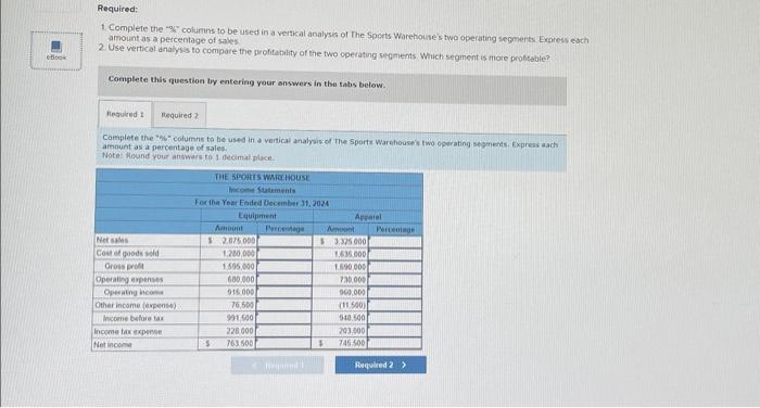  1. Complete the "\%" colums to be used in a vertical