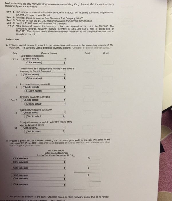  Question 1 Ma Hardware is the only hardware store in a