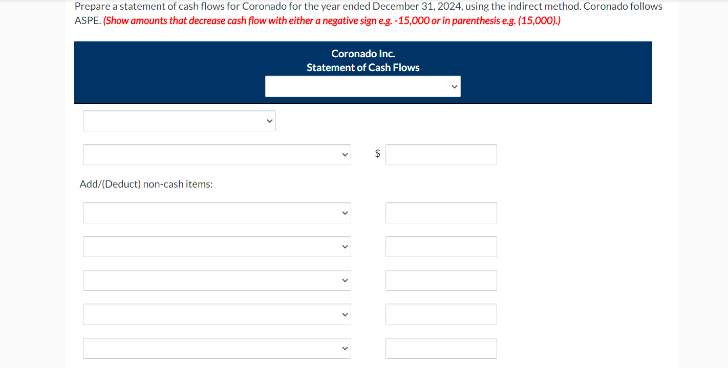 the year ended December 31,2024 , using the indirect method. Coronado follows