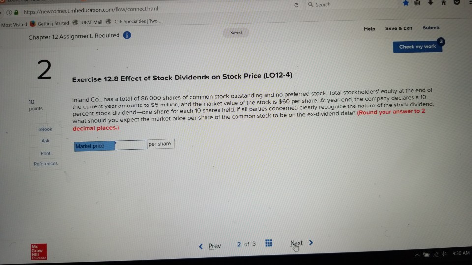 liwo Chapter 12 Assignment Required Saved Help Save & Exit Submit Check