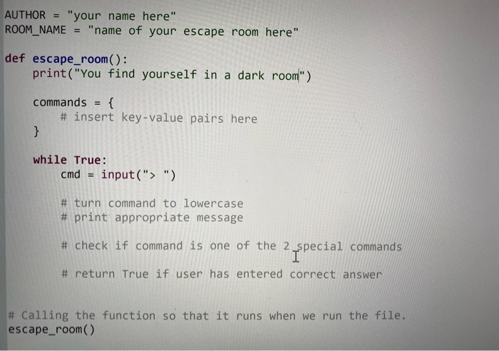 room type game in the Python programming language. An escape the room'