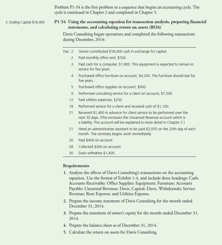Using the accounting equation for transaction analysis, preparing financial statements, and calculating