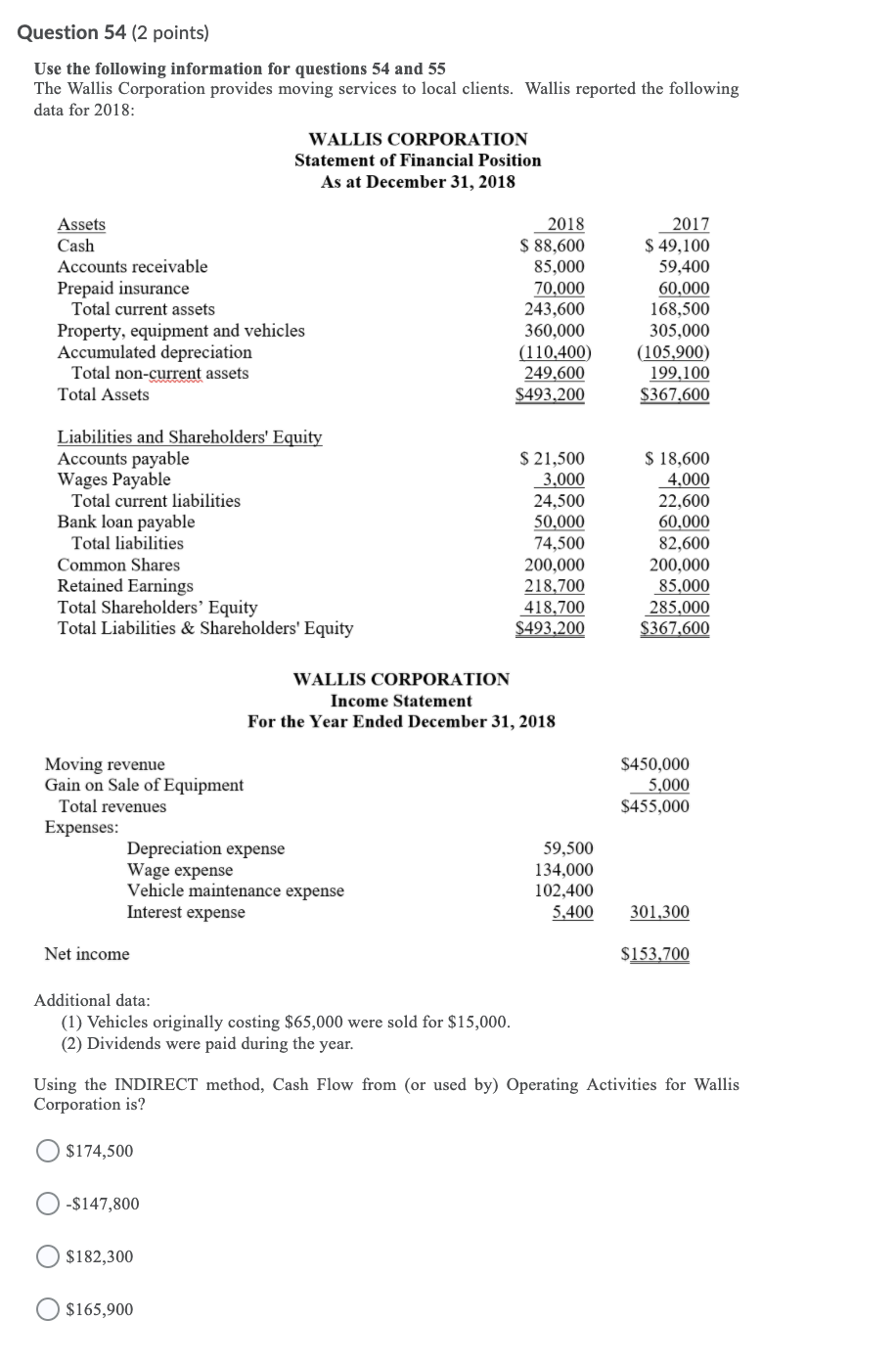  Question 54 (2 points) Use the following information for questions 54