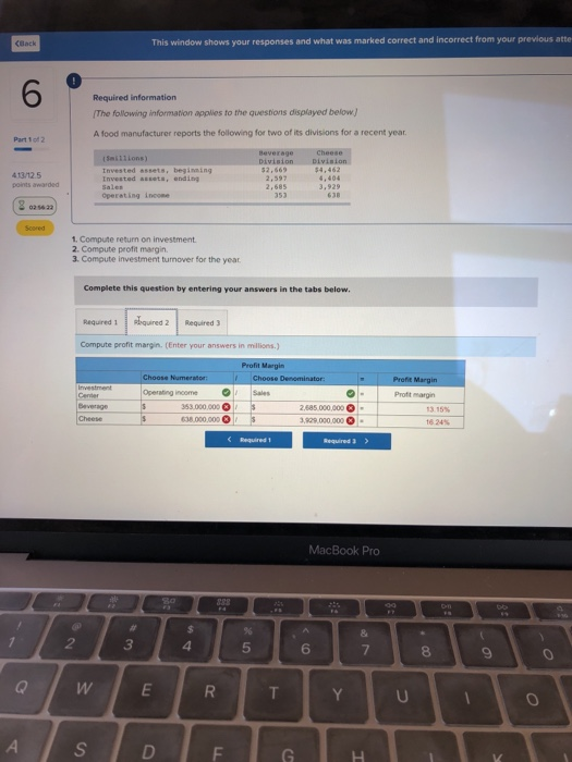  This window shows your responses and what was marked correct and