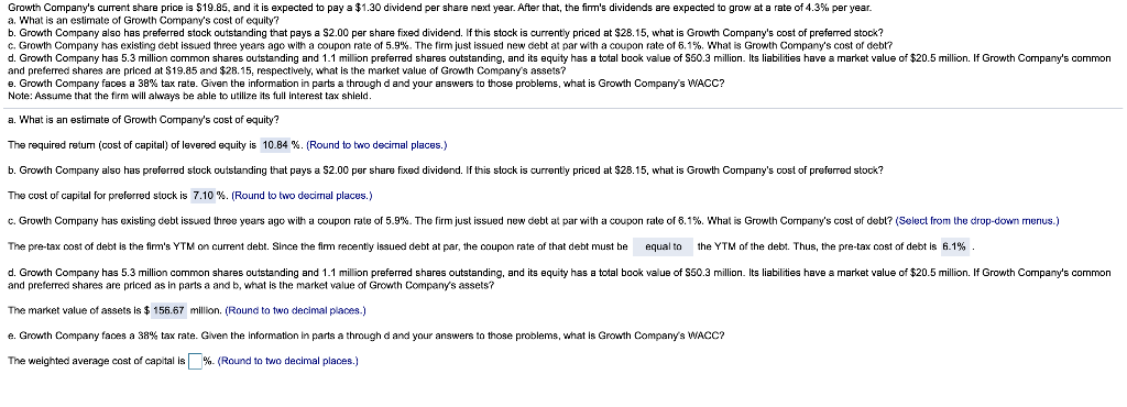  Please solve part E please! Growth Company's current share price is