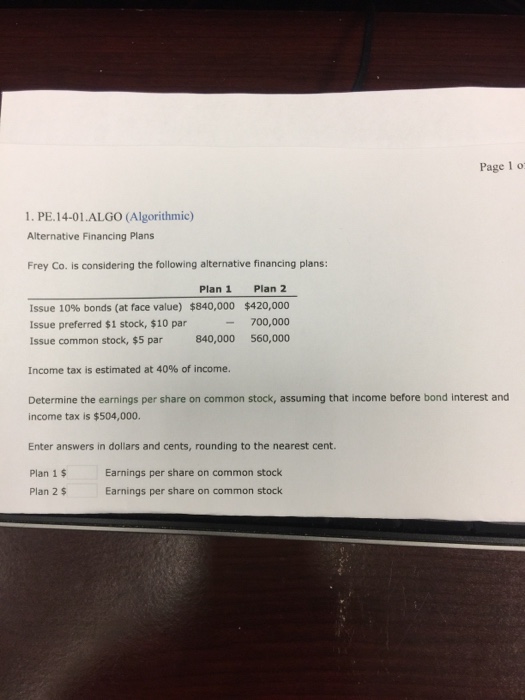  Page 1 o 1. PE.14-01.ALGO (Algorithmic) Alternative Financing Plans Frey Co.