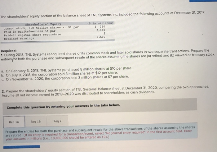  Please answer journal parts 1 2 3 completely shareholders' equity section